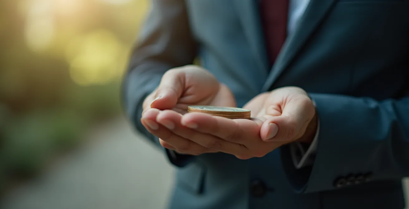 Illustration symbolique d'une main ouverte portant un équilibre fragile symbolisant une entreprise en difficulté